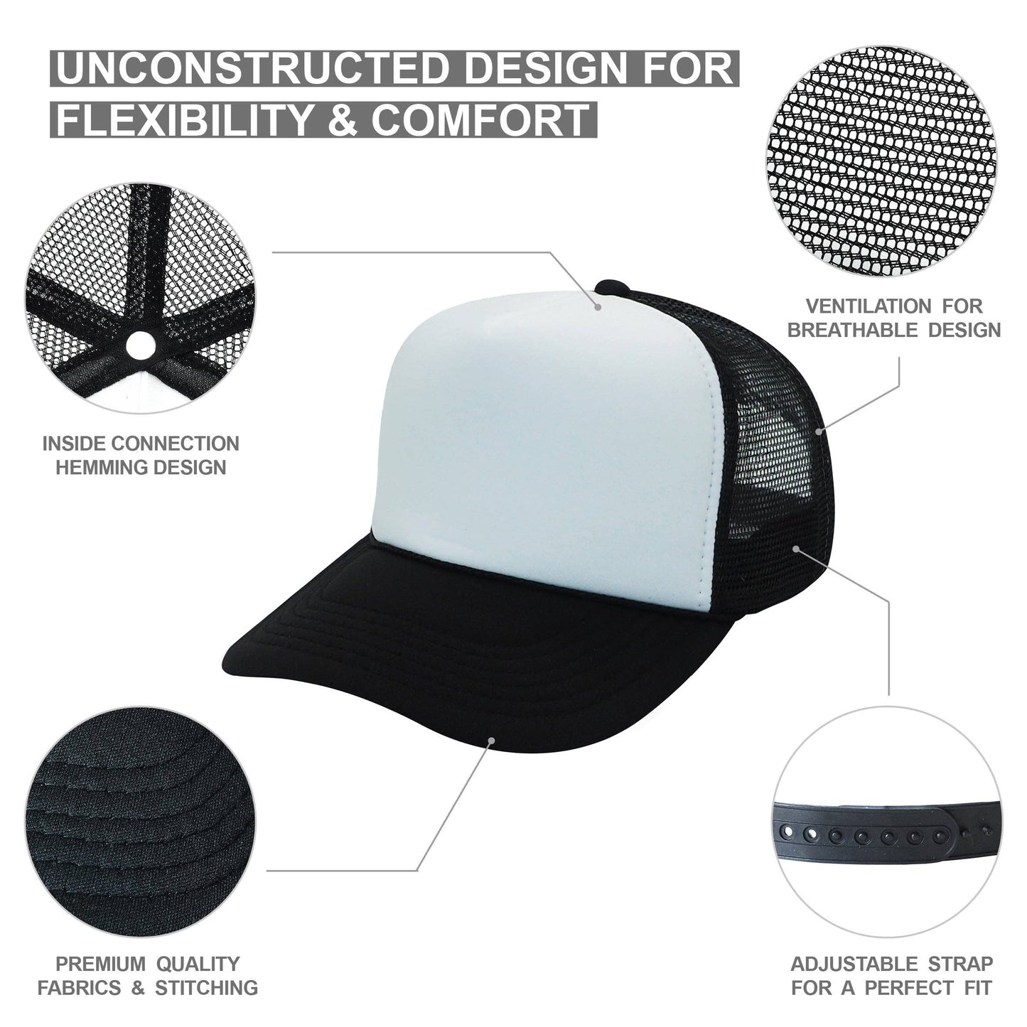 The Park Wholesale - Nissun Classic Trucker Baseball Hats Caps Foam Mesh Blank Solid Two Tone Snapback Adult Youth