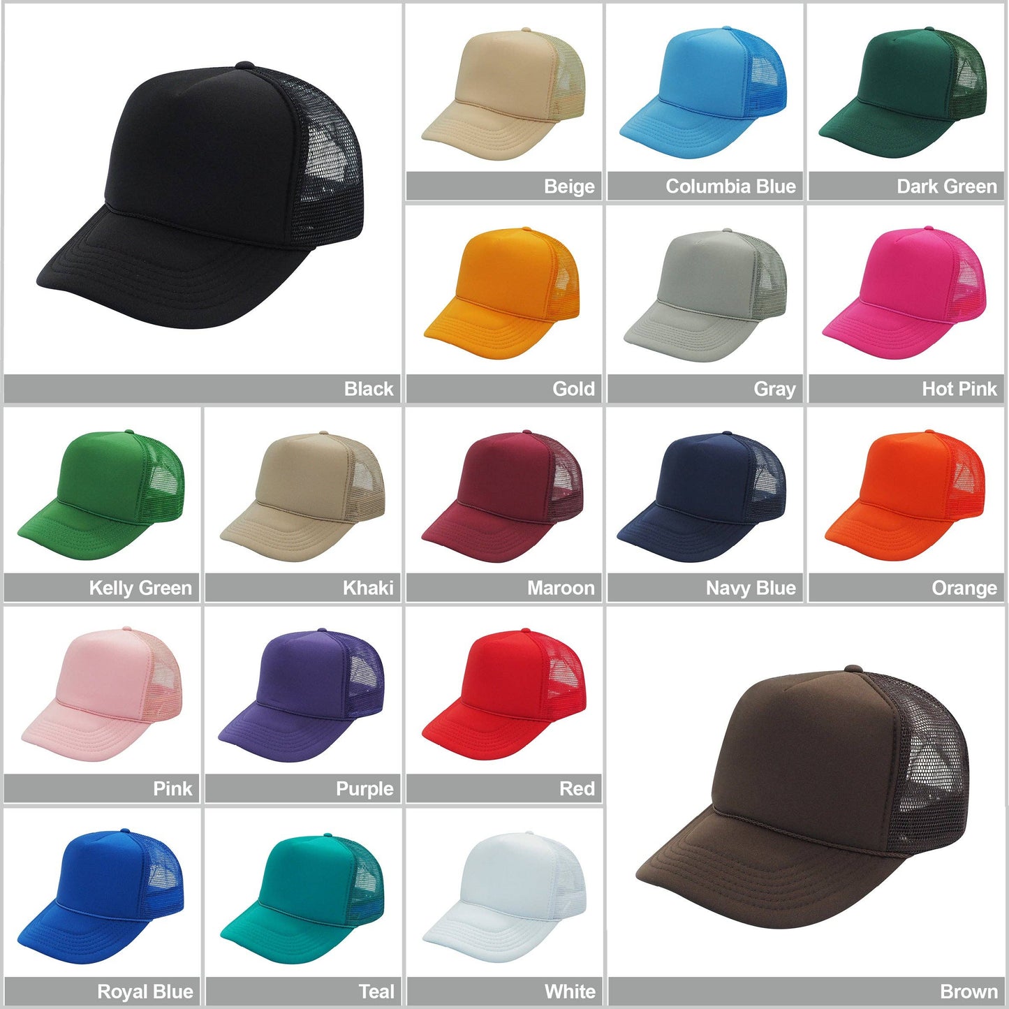 The Park Wholesale - Nissun Classic Trucker Baseball Hats Caps Foam Mesh Blank Solid Two Tone Snapback Adult Youth