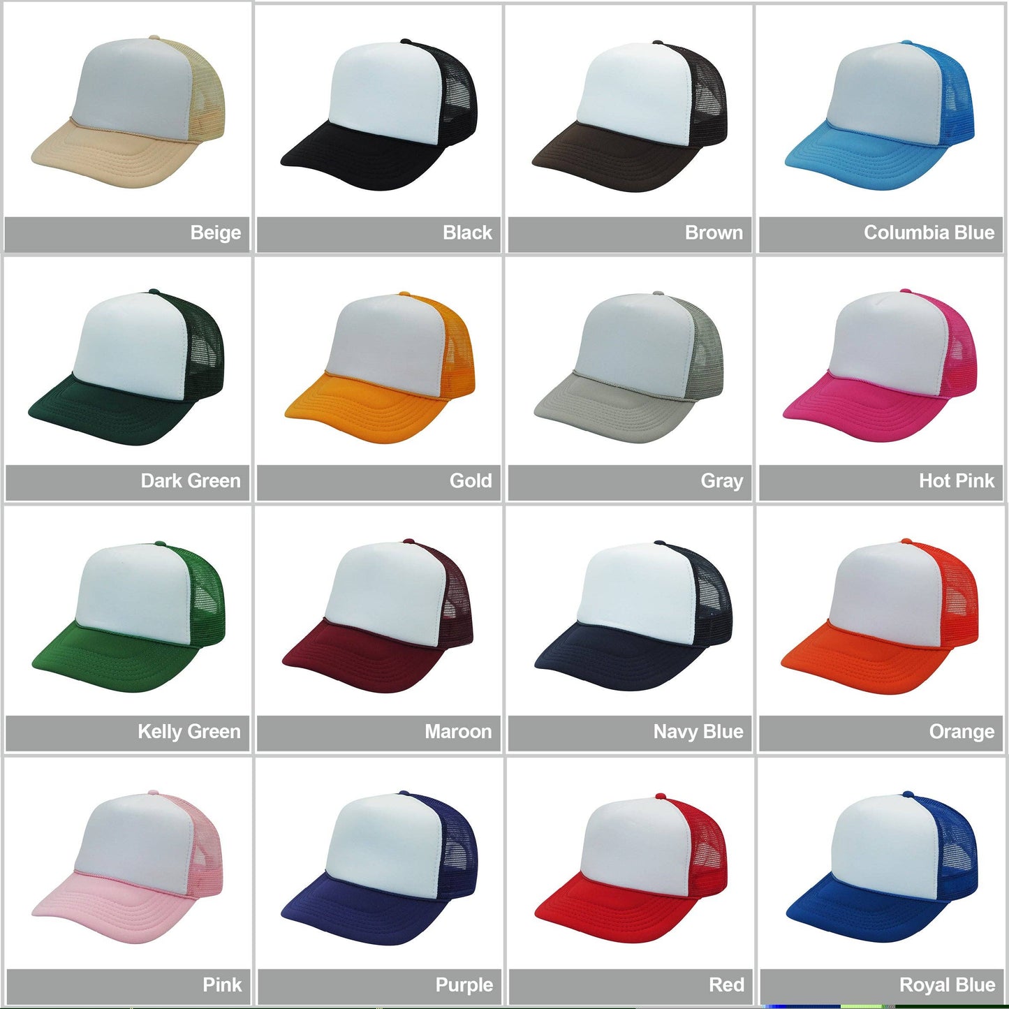 The Park Wholesale - Nissun Classic Trucker Baseball Hats Caps Foam Mesh Blank Solid Two Tone Snapback Adult Youth