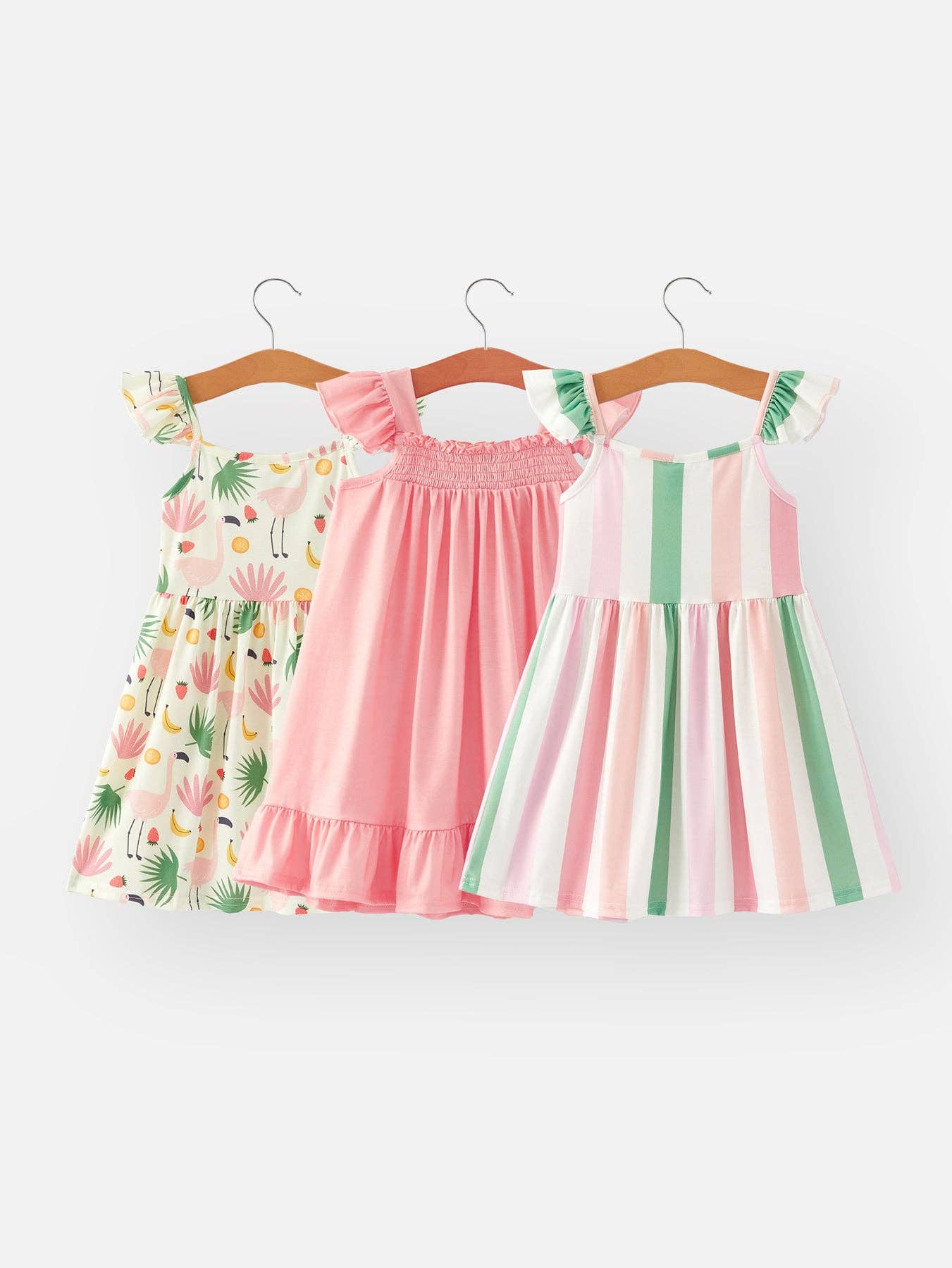 Rylee Faith Designs - Summer Girls Leaves Stripes Dress 3-piece Set