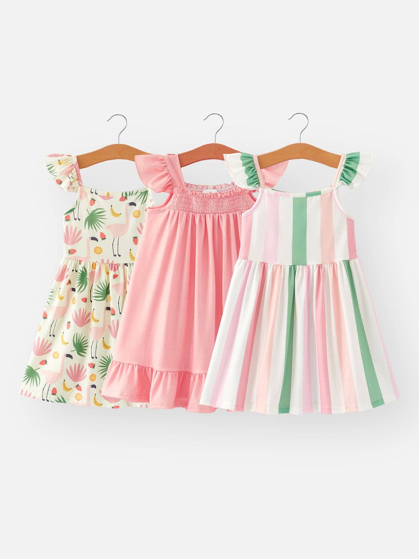 Rylee Faith Designs - Summer Girls Leaves Stripes Dress 3-piece Set