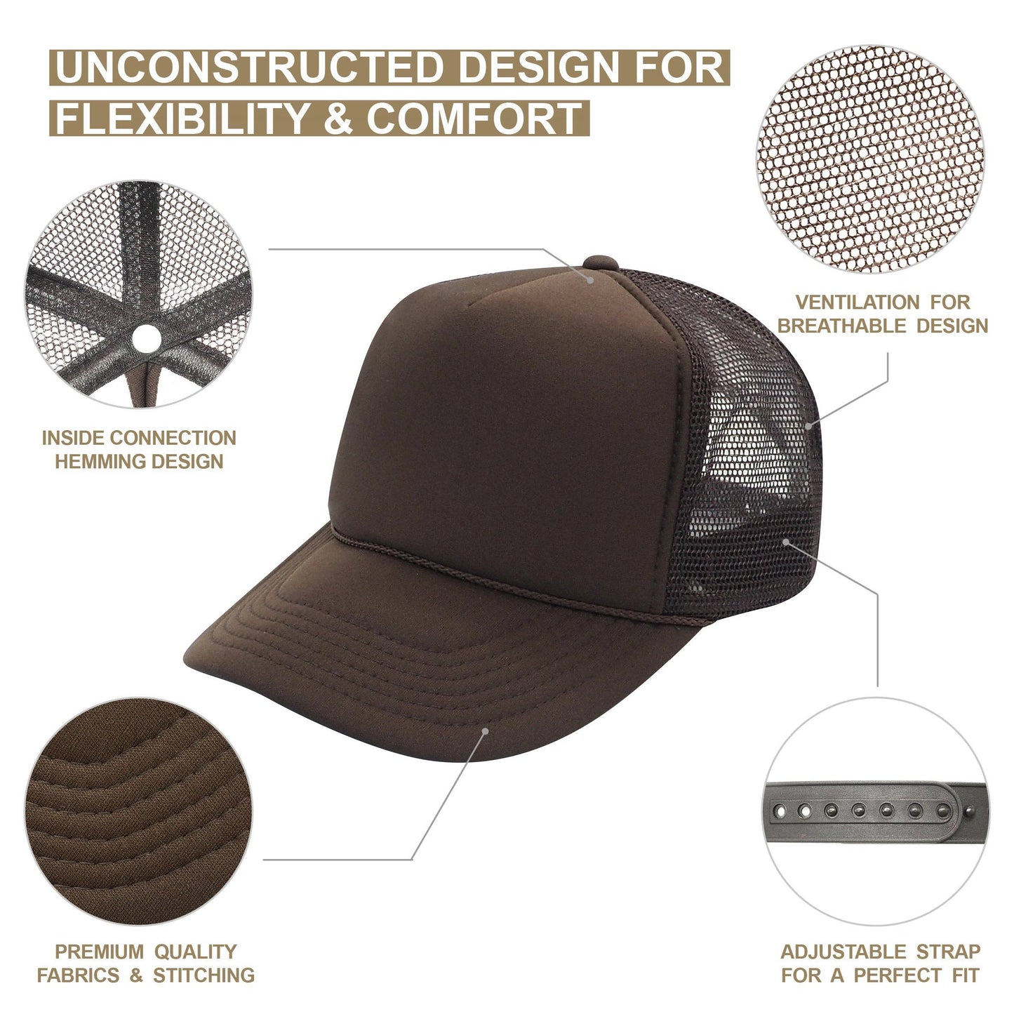 The Park Wholesale - Nissun Classic Trucker Baseball Hats Caps Foam Mesh Blank Solid Two Tone Snapback Adult Youth