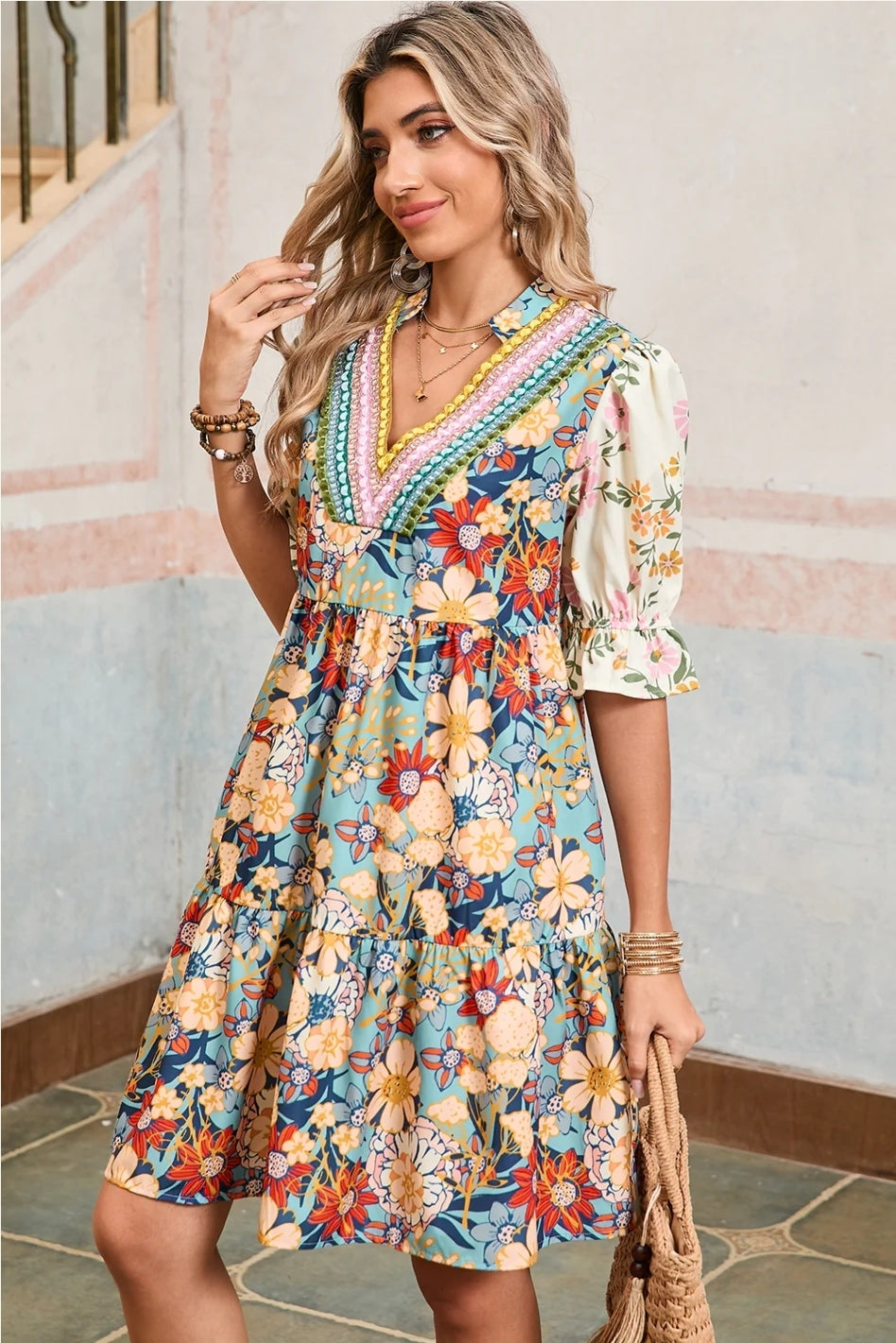 Boho flower print dress