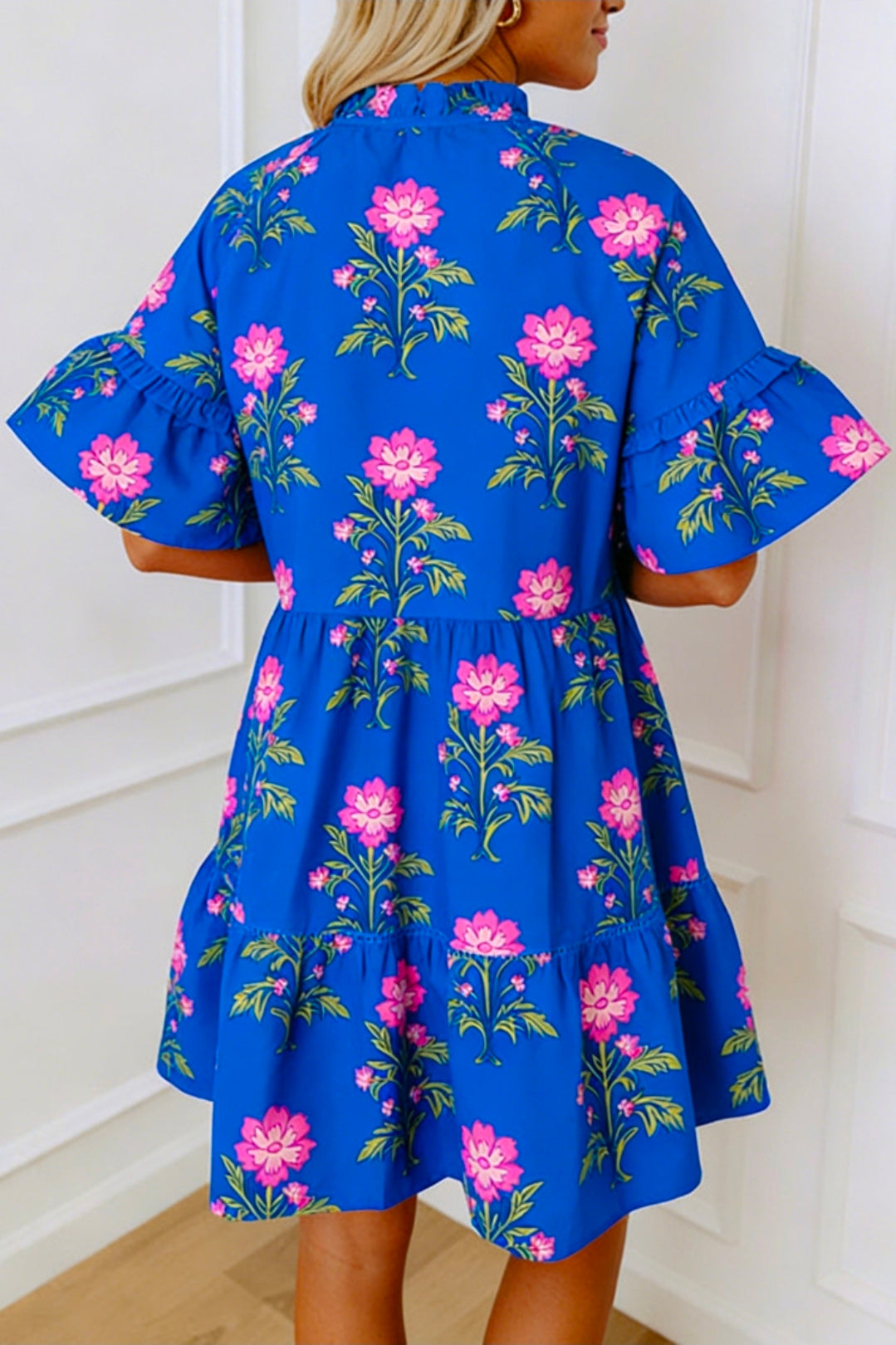 Royal Blue Floral Tiered Babydoll Dress