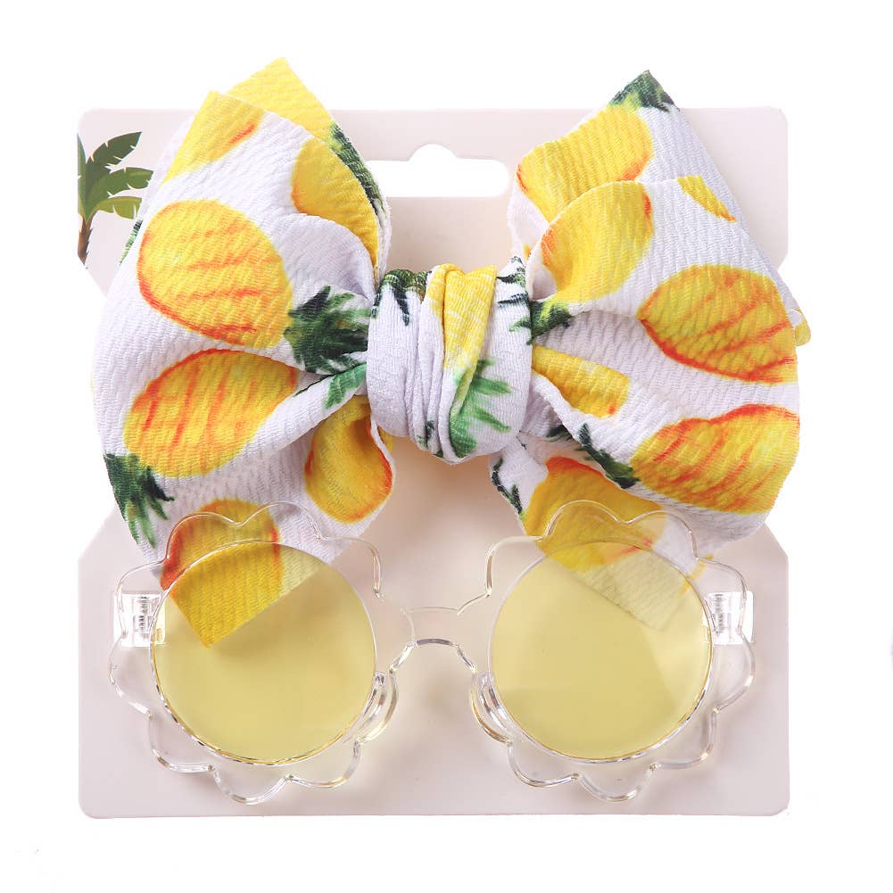 Little Trendy - Lemon Baby Girl summer sea Sunglasses and floral Headband Set: One Size