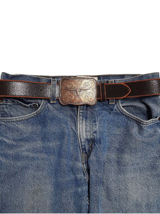 Axesoria West - Vintage Distressed Belt w. Western Longhorn Buckle