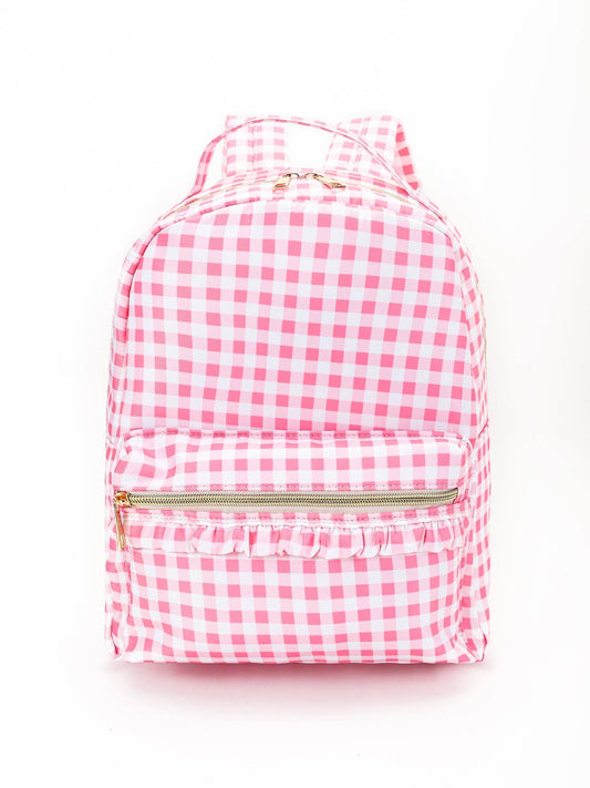 - Pink Plaid Ruffle Girls Backpack