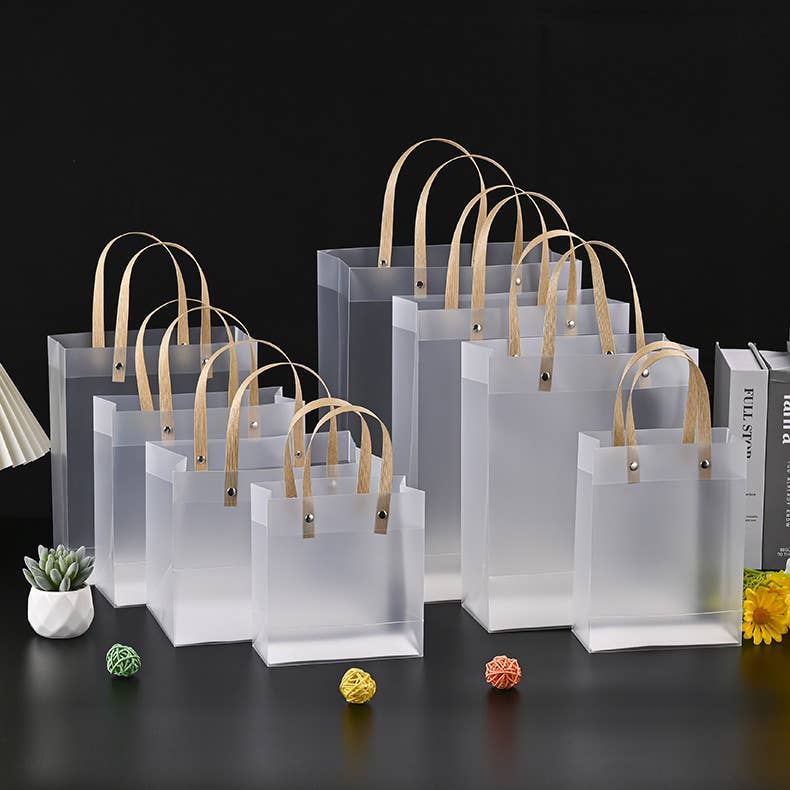 ByHome - 12pcs , transparent frosted PVC paper gold rope gift bag