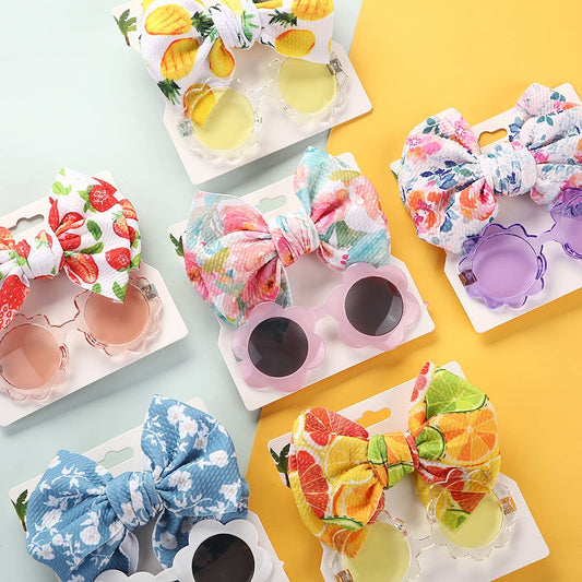 Little Trendy - Lemon Baby Girl summer sea Sunglasses and floral Headband Set: One Size