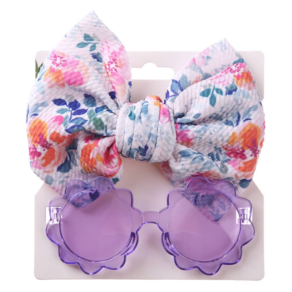 Little Trendy - Blue Baby Girl summer sea Sunglasses and floral Headband Set: One Size