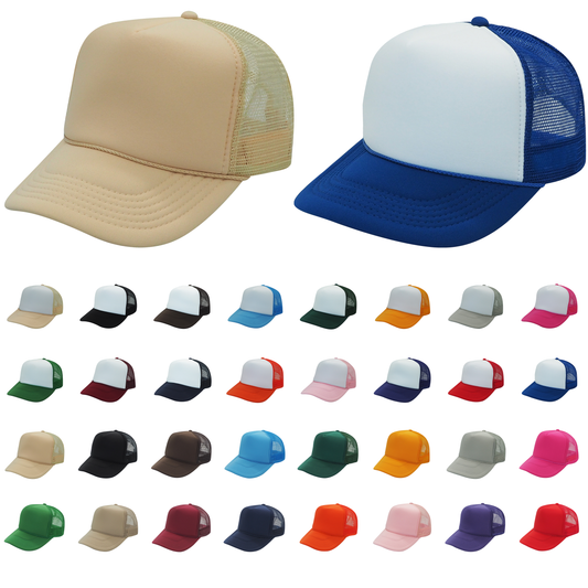 The Park Wholesale - Nissun Classic Trucker Baseball Hats Caps Foam Mesh Blank Solid Two Tone Snapback Adult Youth