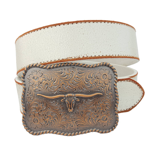 Axesoria West - Vintage Distressed Belt w. Western Longhorn Buckle