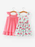 Rylee Faith Designs - Summer Girls Watermelon Ruffle Slip Dress Two-piece Set
