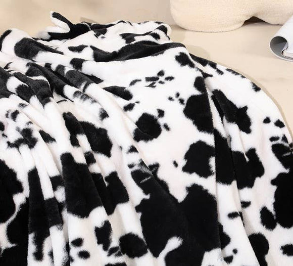 HIDDENBRAND - Cow pattern fluffy faux fur Shaggy soft sofa throw blanket