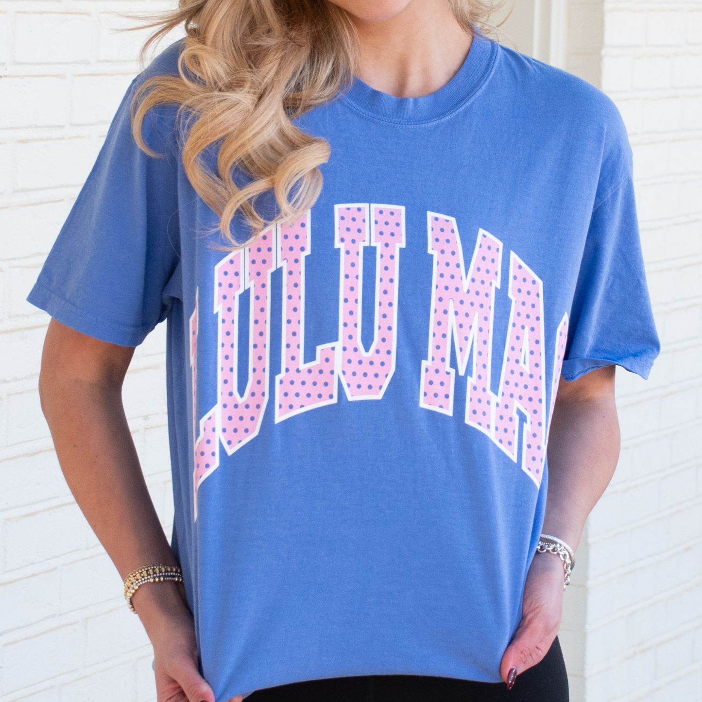 LM-PD-1001 Polka Dot Adult Flo Blue Comfort Colors Tee