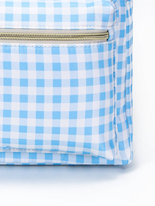 Sky Blue Plaid Ruffle Boys Backpack