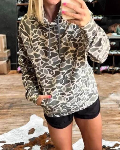 HIDDENBRAND - Drawstring Camouflage Print Hoodie