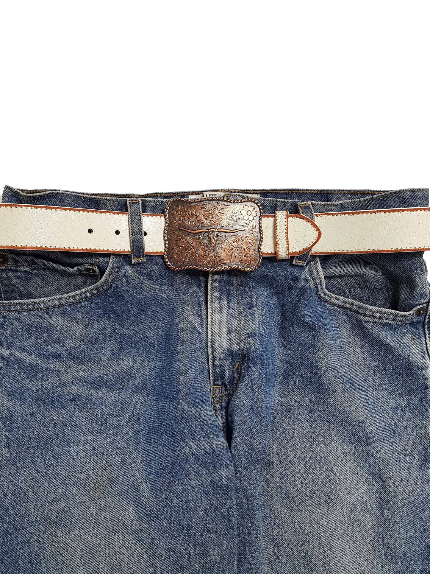 Axesoria West - Vintage Distressed Belt w. Western Longhorn Buckle