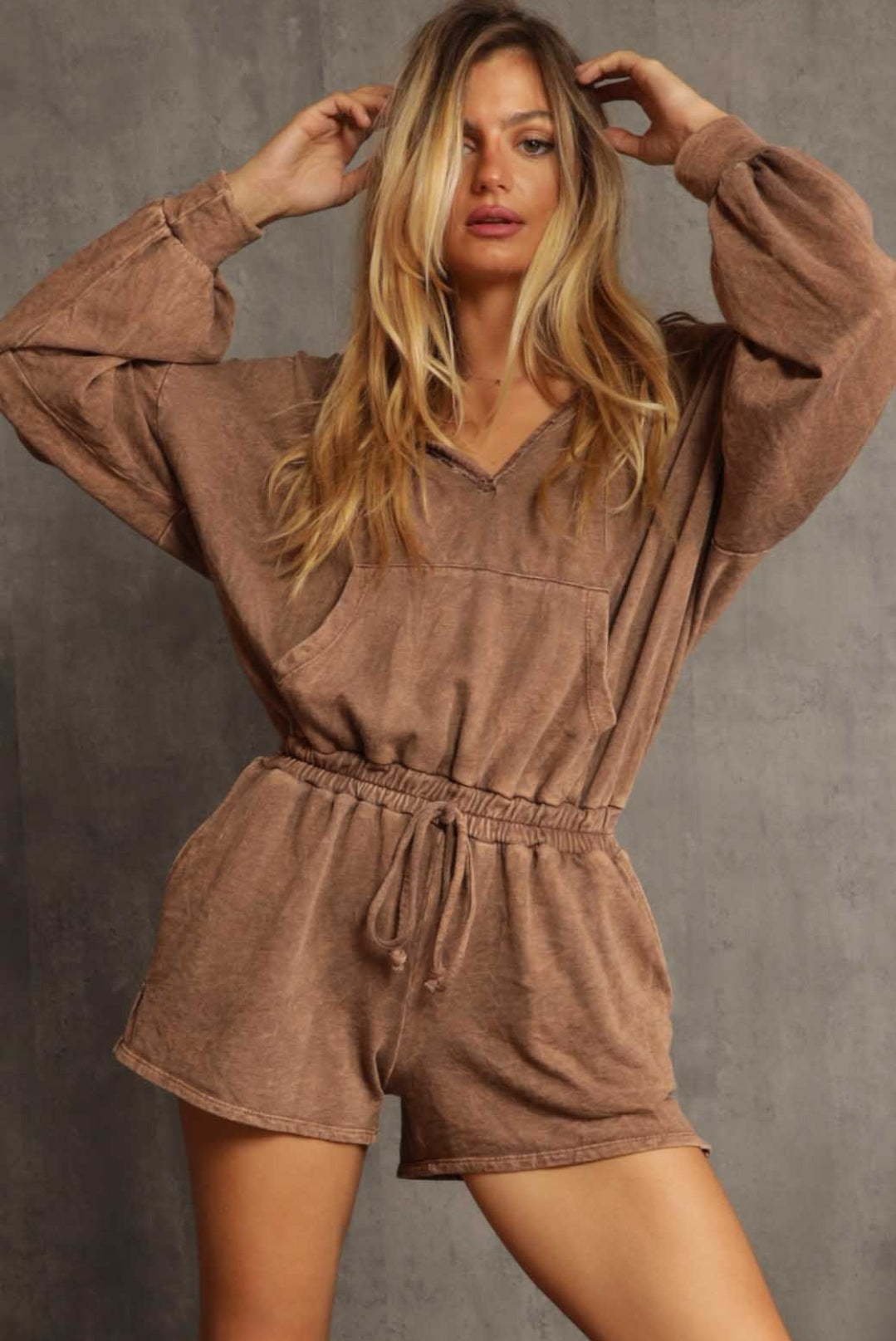 Hooded Mineral Washed Romper