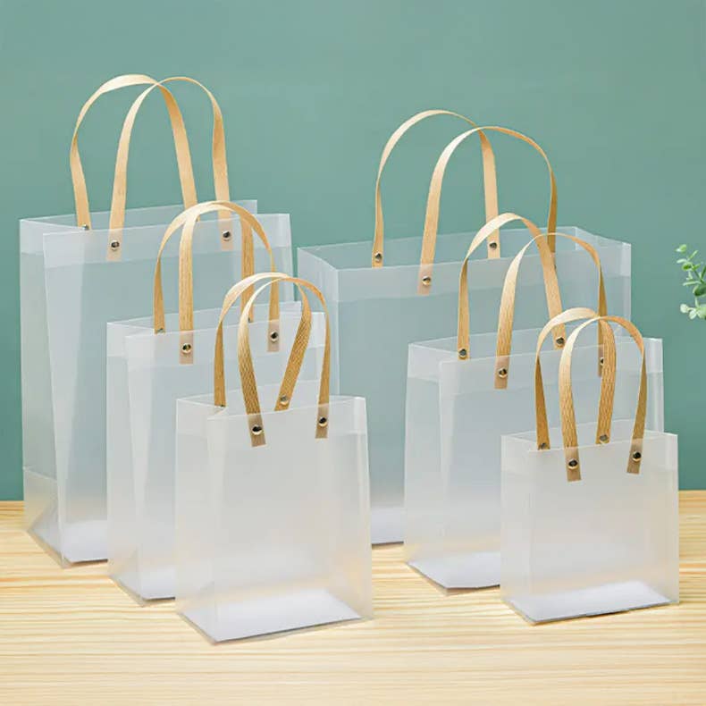 ByHome - 12pcs , transparent frosted PVC paper gold rope gift bag