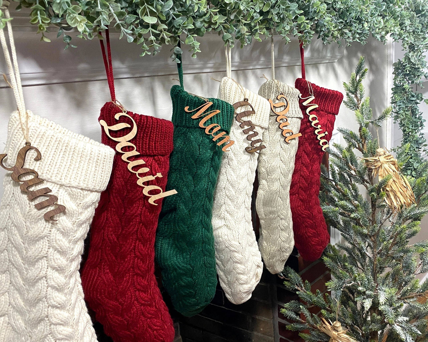 Solid Knit Cable Christmas Stocking Embroidery Blank: Green