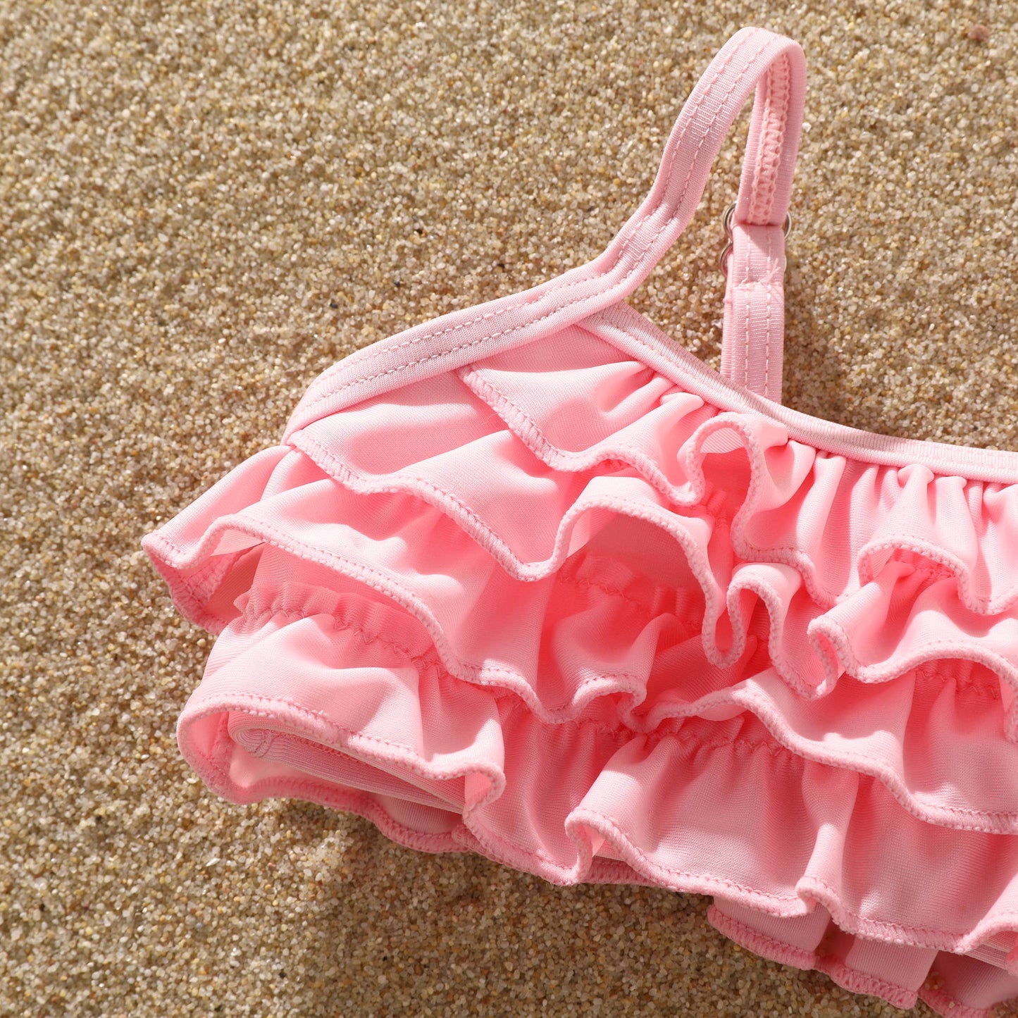 3pcs Baby Girl Sweet Ruffle Edge Swimsuit Set