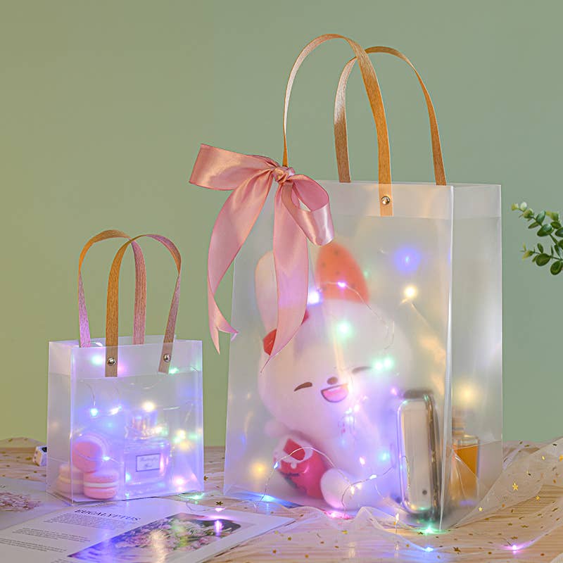 ByHome - 12pcs , transparent frosted PVC paper gold rope gift bag