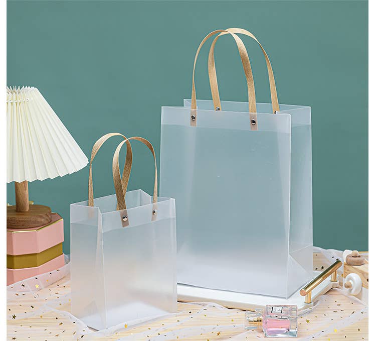 ByHome - 12pcs , transparent frosted PVC paper gold rope gift bag