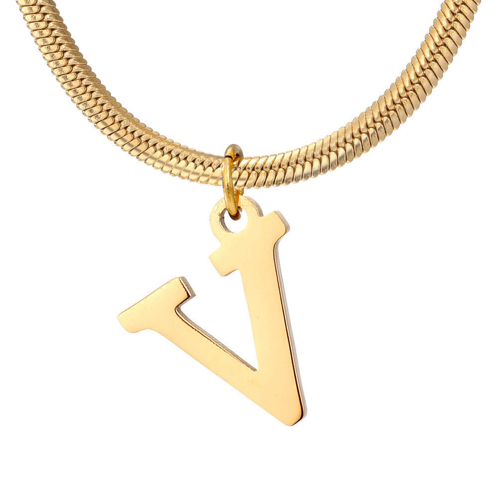 Minimalist A-Z Letter Pendant Necklace For Women Stainless Steel Gold Color Snake Chains Jewelry Birthday Gift