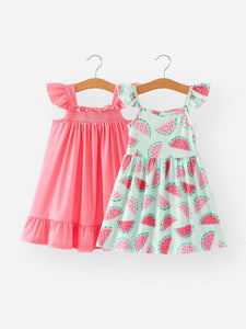 Rylee Faith Designs - Summer Girls Watermelon Ruffle Slip Dress Two-piece Set