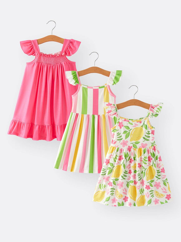 Rylee Faith Designs - Girls Lemon Stripe Dress 3-piece Set