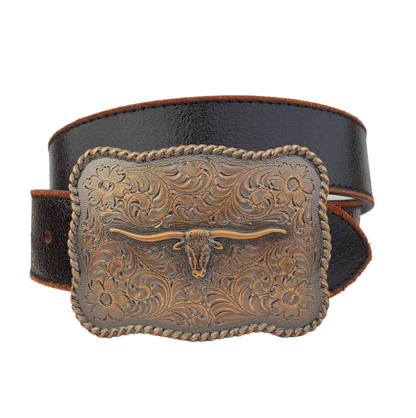 Axesoria West - Vintage Distressed Belt w. Western Longhorn Buckle