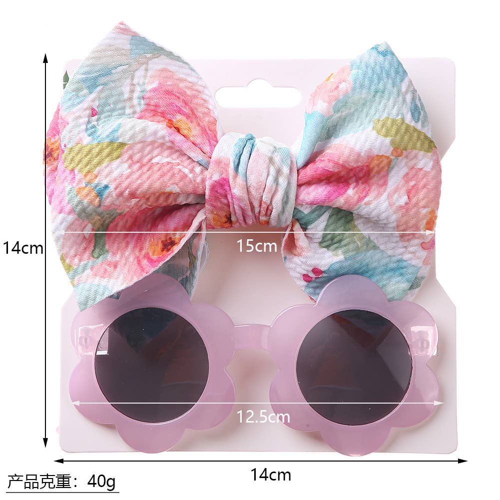 Little Trendy - Blue Baby Girl summer sea Sunglasses and floral Headband Set: One Size