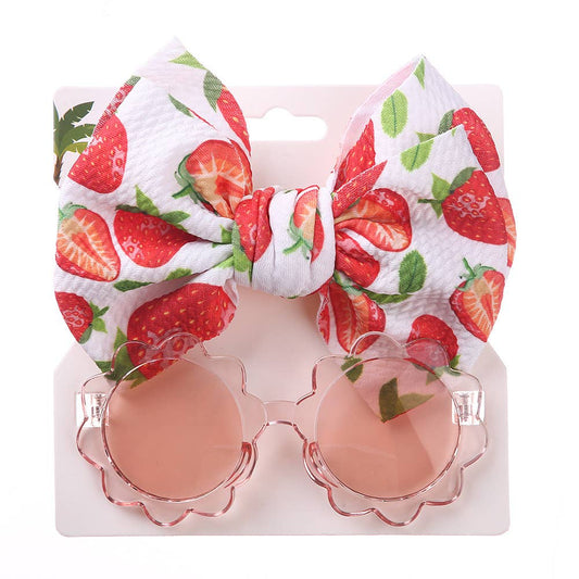 Little Trendy - Strawberry Baby Girl summer sea Sunglasses and floral Headband Set: One Size / 3