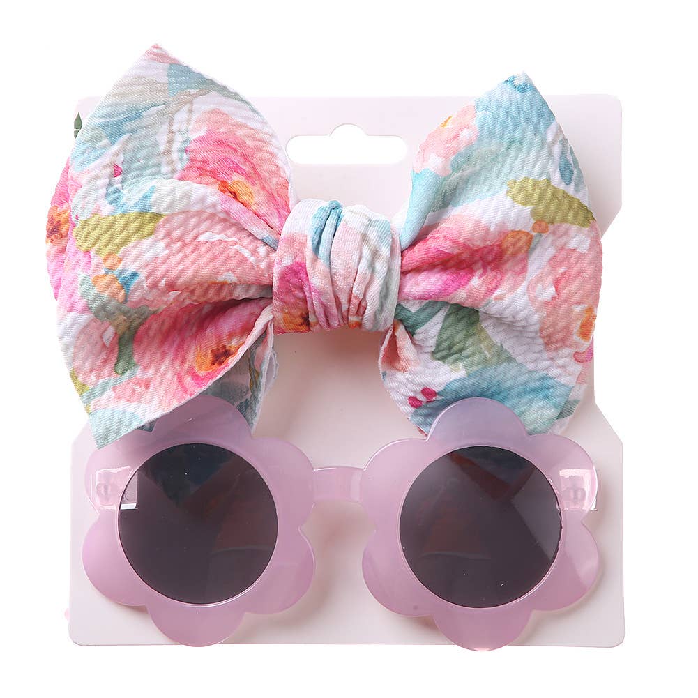 Little Trendy - Strawberry Baby Girl summer sea Sunglasses and floral Headband Set: One Size / 3