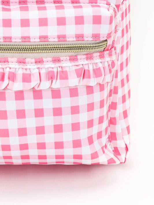 - Pink Plaid Ruffle Girls Backpack