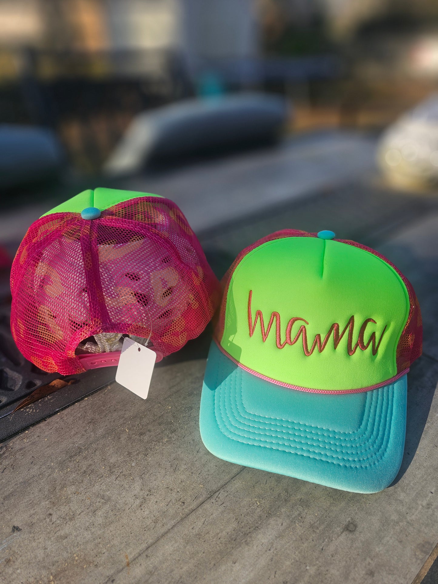 Neon leopard mesh trucker hat