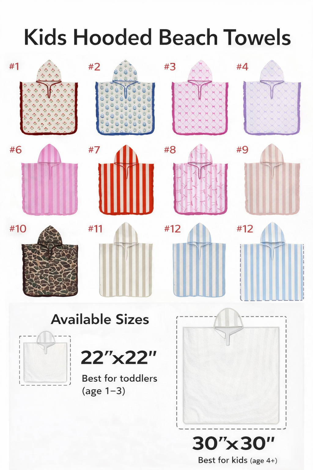Kids Hooded Beach Towels | Personalized Pool & Beach Poncho | 12 Designs
