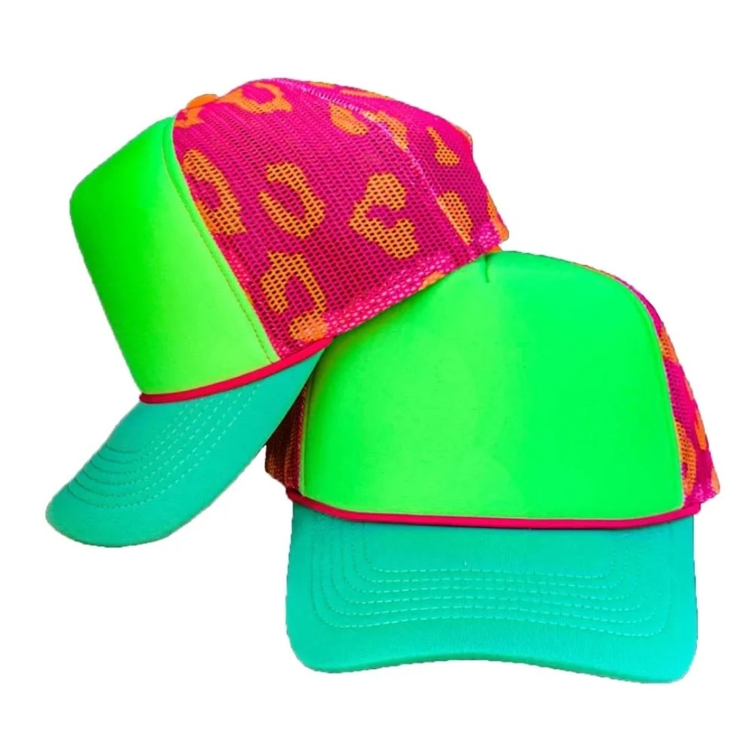 Neon leopard mesh trucker hat