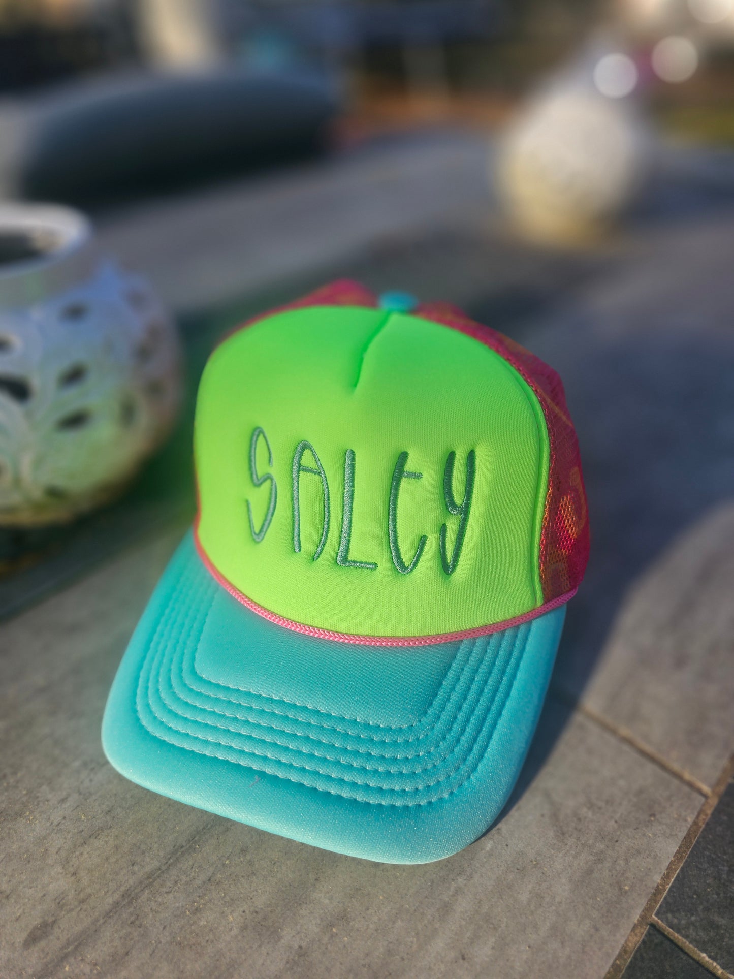 Neon leopard mesh trucker hat