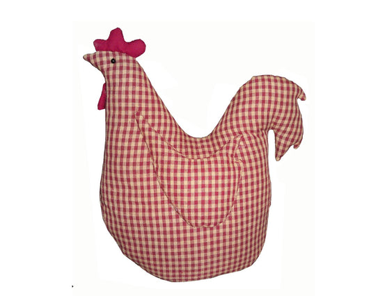 Birch Maison - Fabric Red - White Checkered Rooster Figurine - 10" Tall