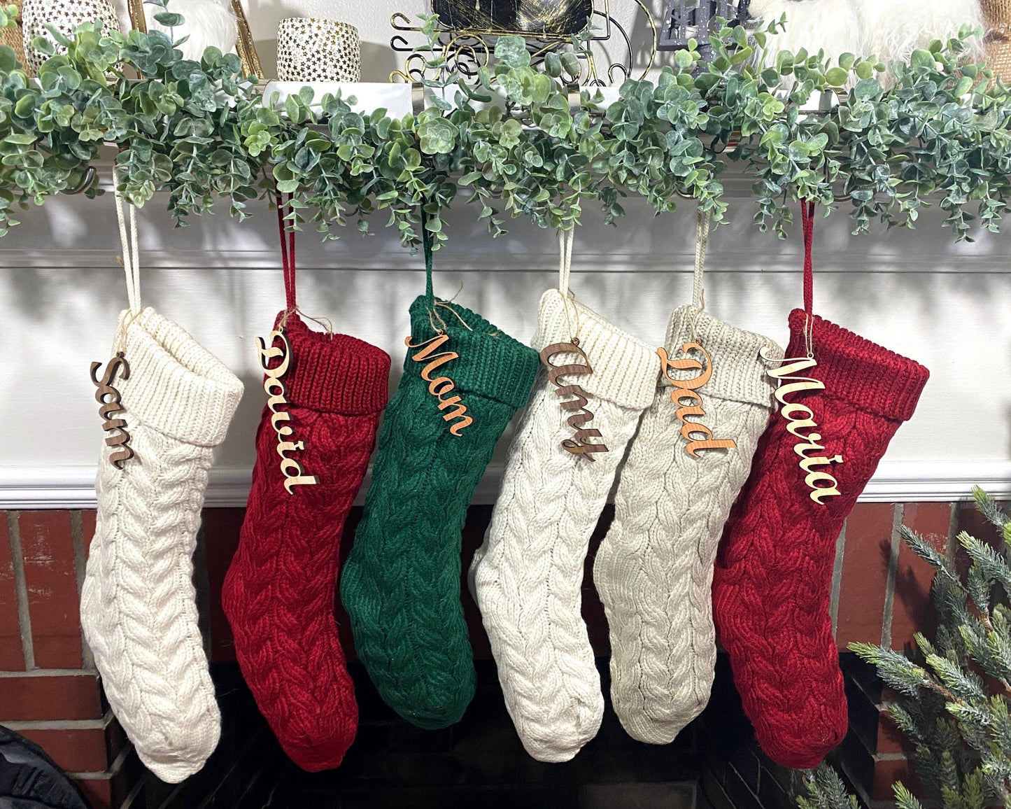 Solid Knit Cable Christmas Stocking Embroidery Blank: Green